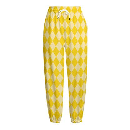 Yellow Harlequin Pattern Print Fleece Lined Knit Pants