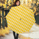 Yellow Harlequin Pattern Print Foldable Umbrella