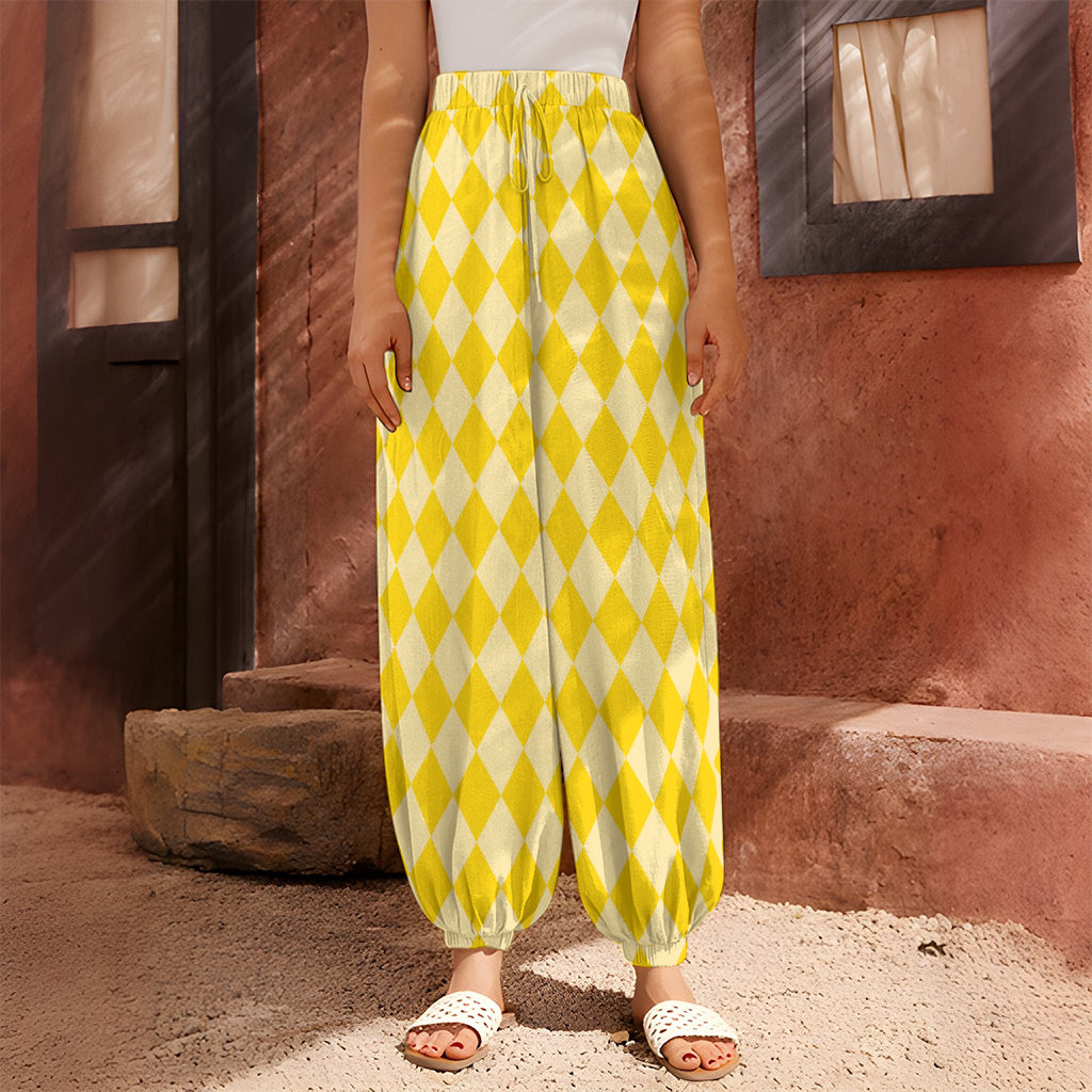 Yellow Harlequin Pattern Print Harem Pants