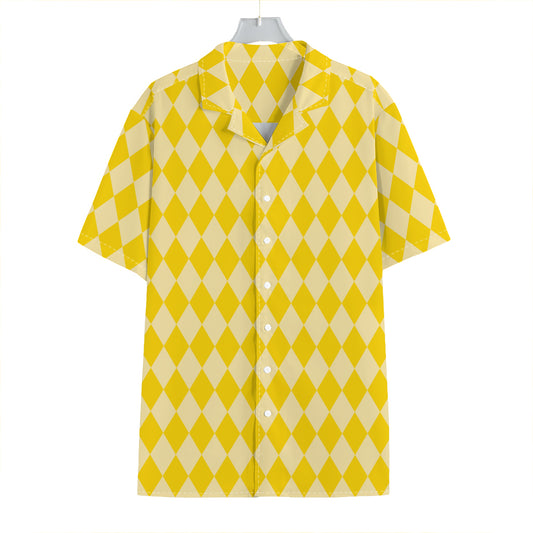 Yellow Harlequin Pattern Print Hawaiian Shirt