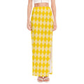 Yellow Harlequin Pattern Print High Slit Maxi Skirt