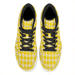 Yellow Harlequin Pattern Print High Top Leather Sneakers