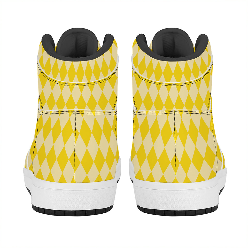 Yellow Harlequin Pattern Print High Top Leather Sneakers