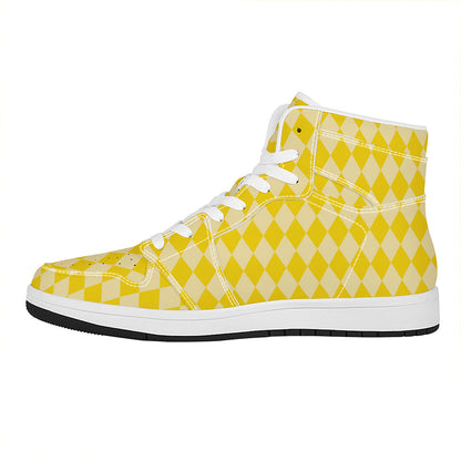 Yellow Harlequin Pattern Print High Top Leather Sneakers