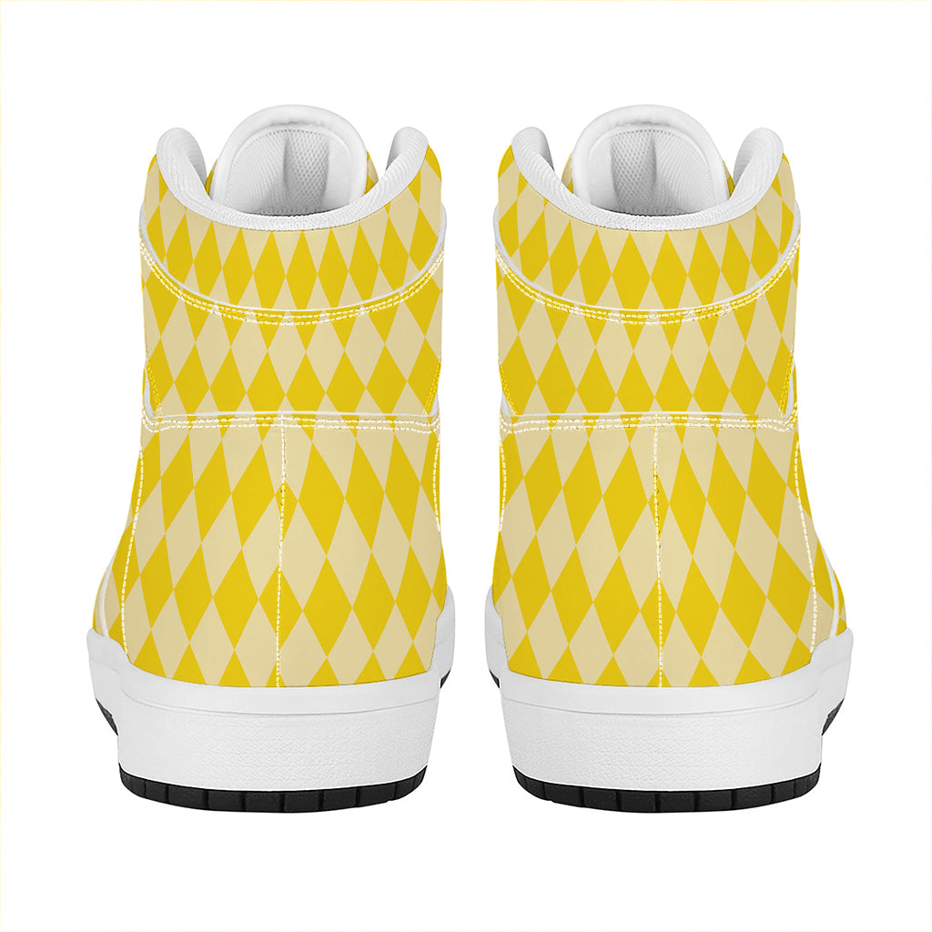Yellow Harlequin Pattern Print High Top Leather Sneakers