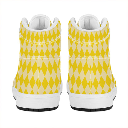 Yellow Harlequin Pattern Print High Top Leather Sneakers