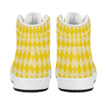 Yellow Harlequin Pattern Print High Top Leather Sneakers