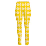 Yellow Harlequin Pattern Print High-Waisted Pocket Leggings