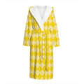 Yellow Harlequin Pattern Print Hooded Bathrobe