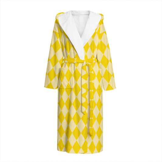 Yellow Harlequin Pattern Print Hooded Bathrobe