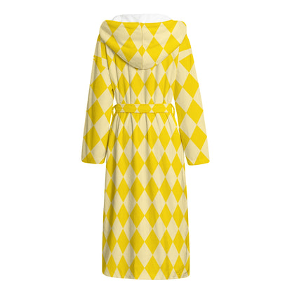 Yellow Harlequin Pattern Print Hooded Bathrobe