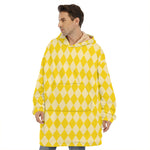 Yellow Harlequin Pattern Print Hoodie Blanket
