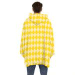 Yellow Harlequin Pattern Print Hoodie Blanket
