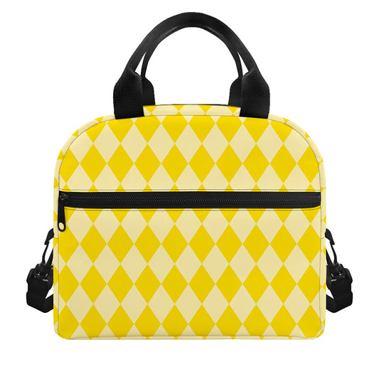 Yellow Harlequin Pattern Print Insulated Lunch Bag