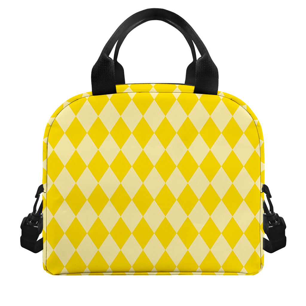 Yellow Harlequin Pattern Print Insulated Lunch Bag