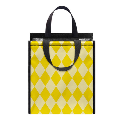 Yellow Harlequin Pattern Print Insulated Lunch Tote