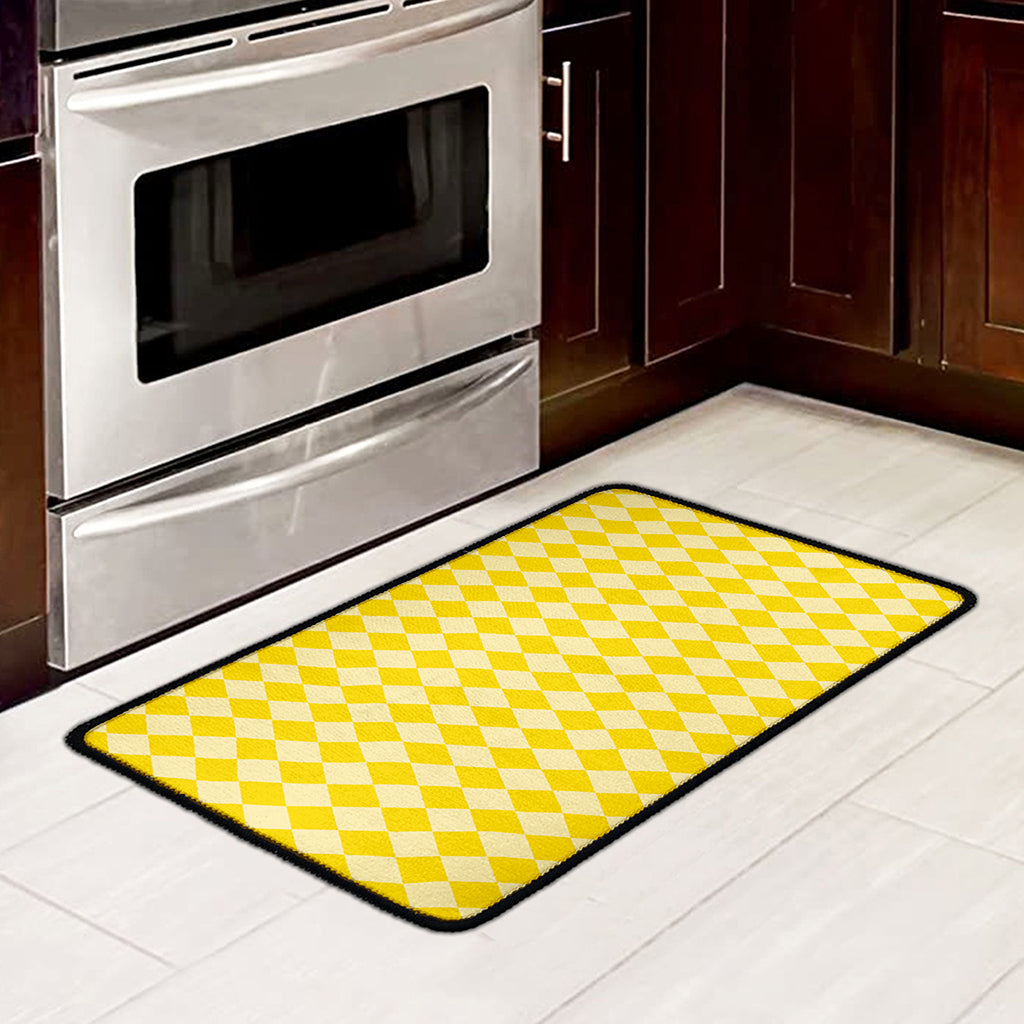 Yellow Harlequin Pattern Print Kitchen Mat