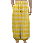 Yellow Harlequin Pattern Print Lantern Pants
