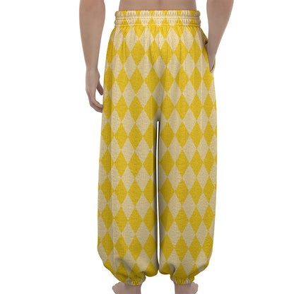 Yellow Harlequin Pattern Print Lantern Pants
