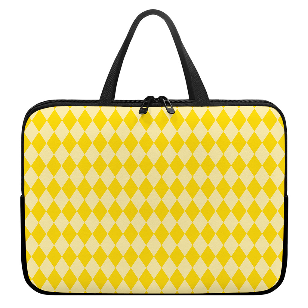 Yellow Harlequin Pattern Print Laptop Sleeve With Handle