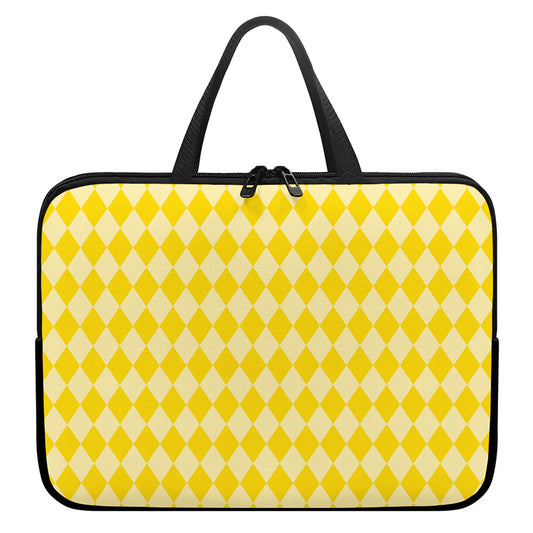 Yellow Harlequin Pattern Print Laptop Sleeve With Handle