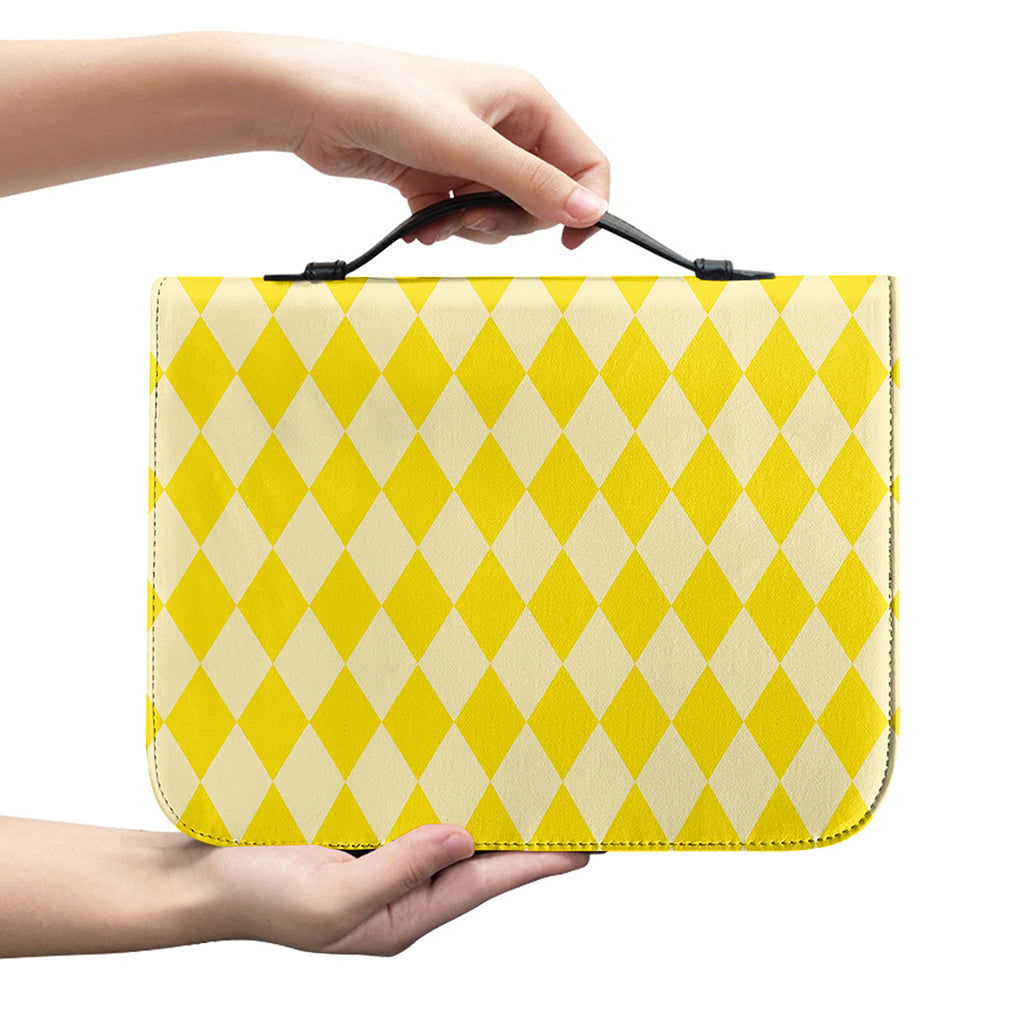 Yellow Harlequin Pattern Print Leather Bible Cover