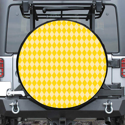 Yellow Harlequin Pattern Print Leather Spare Tire Cover
