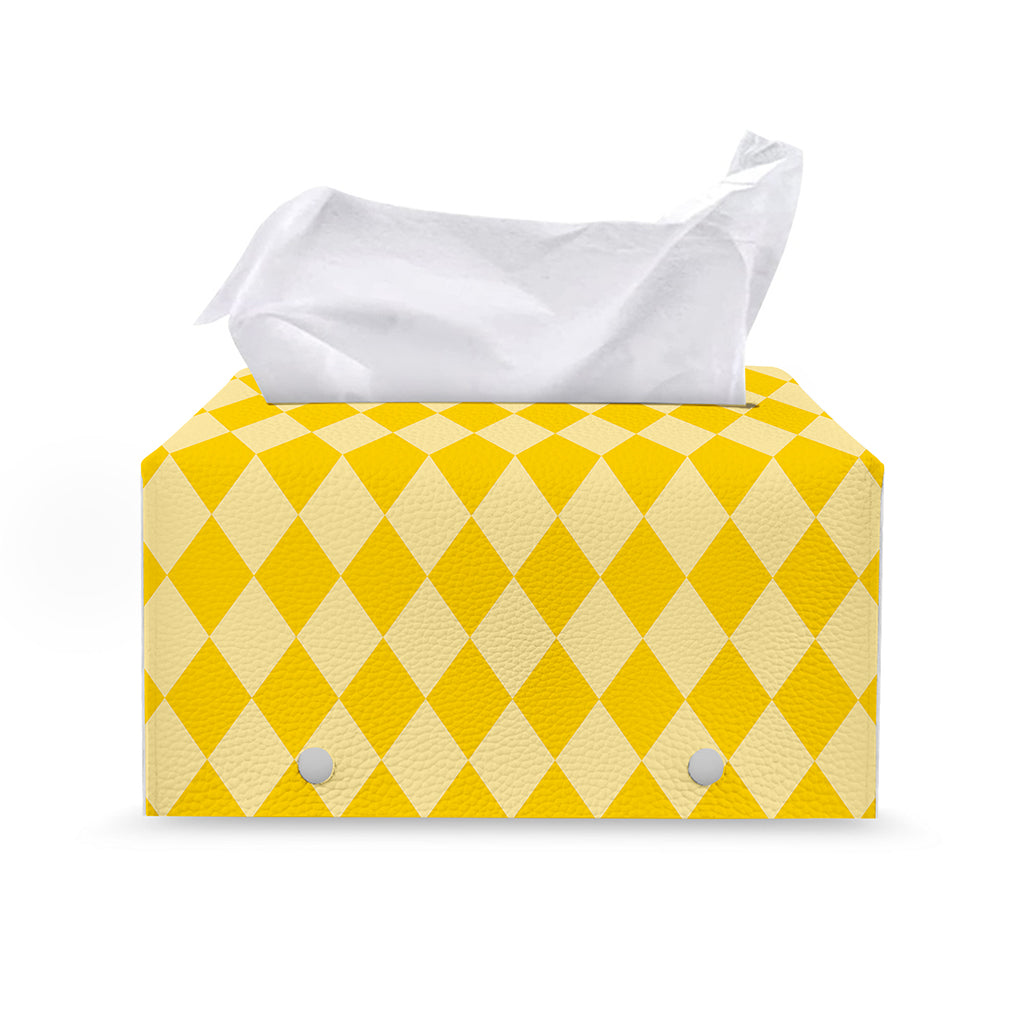 Yellow Harlequin Pattern Print Leather Tissue Box Cover