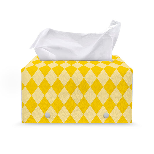Yellow Harlequin Pattern Print Leather Tissue Box Cover