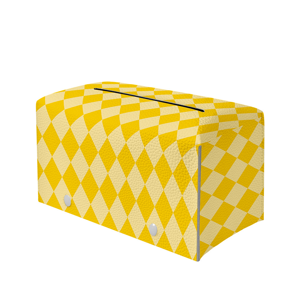 Yellow Harlequin Pattern Print Leather Tissue Box Cover