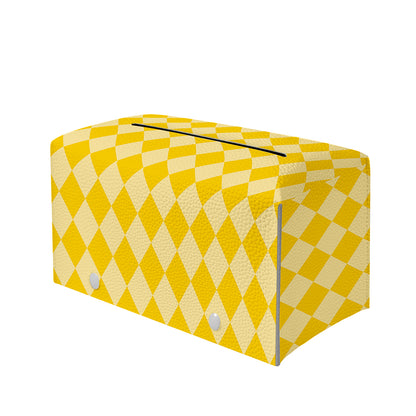 Yellow Harlequin Pattern Print Leather Tissue Box Cover