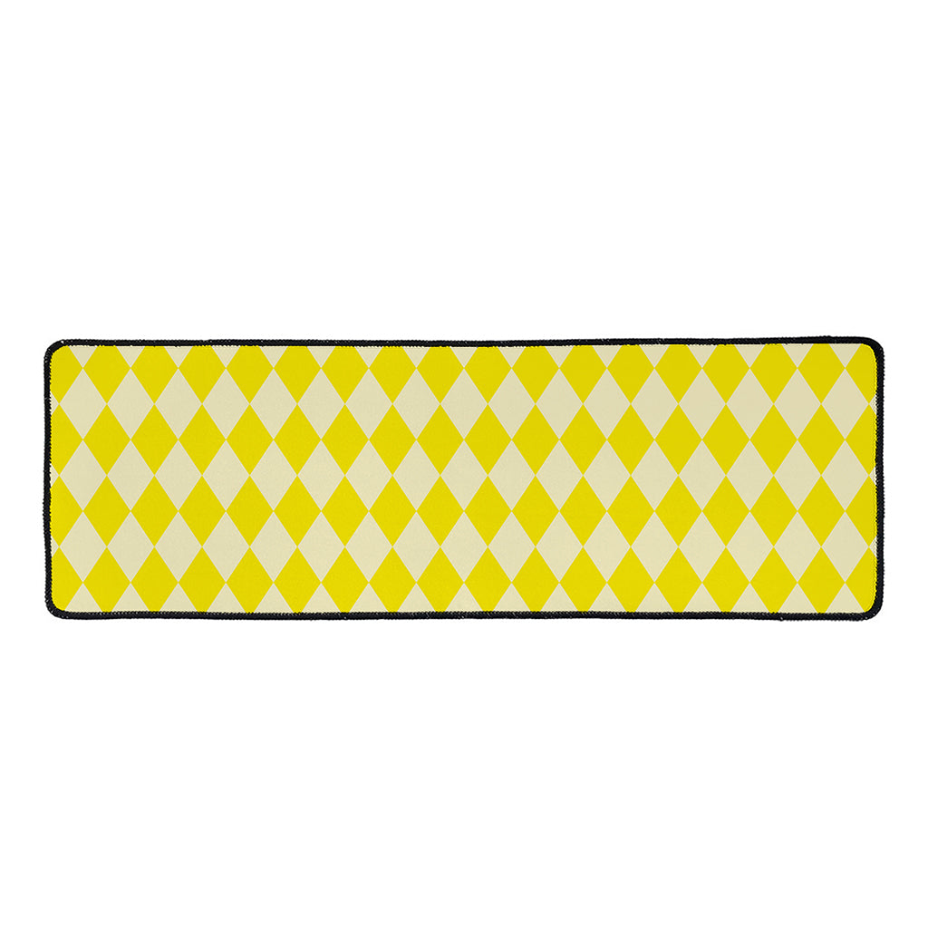 Yellow Harlequin Pattern Print Long Kitchen Mat