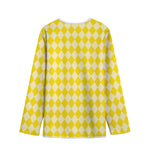 Yellow Harlequin Pattern Print Long Sleeve Short Coat