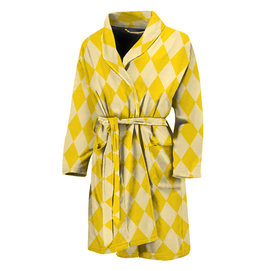 Yellow Harlequin Pattern Print Men's Bathrobe