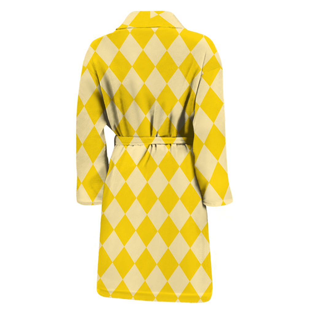 Yellow Harlequin Pattern Print Men's Bathrobe