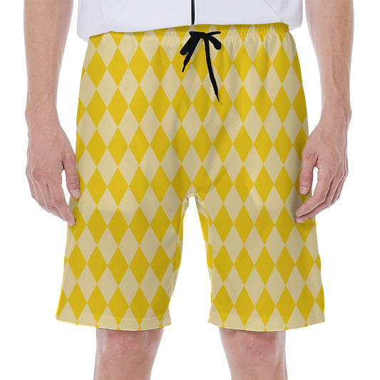 Yellow Harlequin Pattern Print Men's Beach Shorts