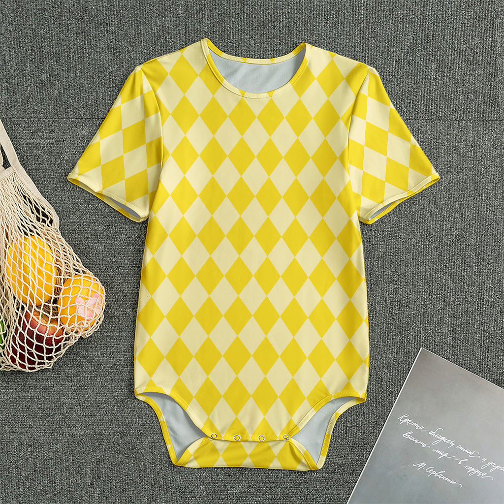 Yellow Harlequin Pattern Print Men's Bodysuit
