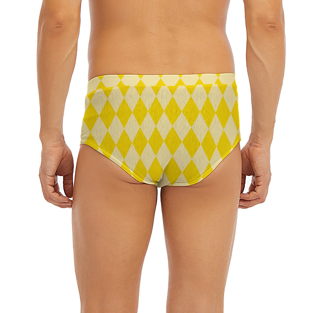 Yellow Harlequin Pattern Print Men's Briefs