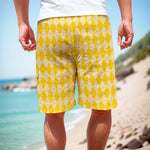 Yellow Harlequin Pattern Print Men's Cargo Shorts