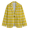 Yellow Harlequin Pattern Print Men's Cotton Blazer