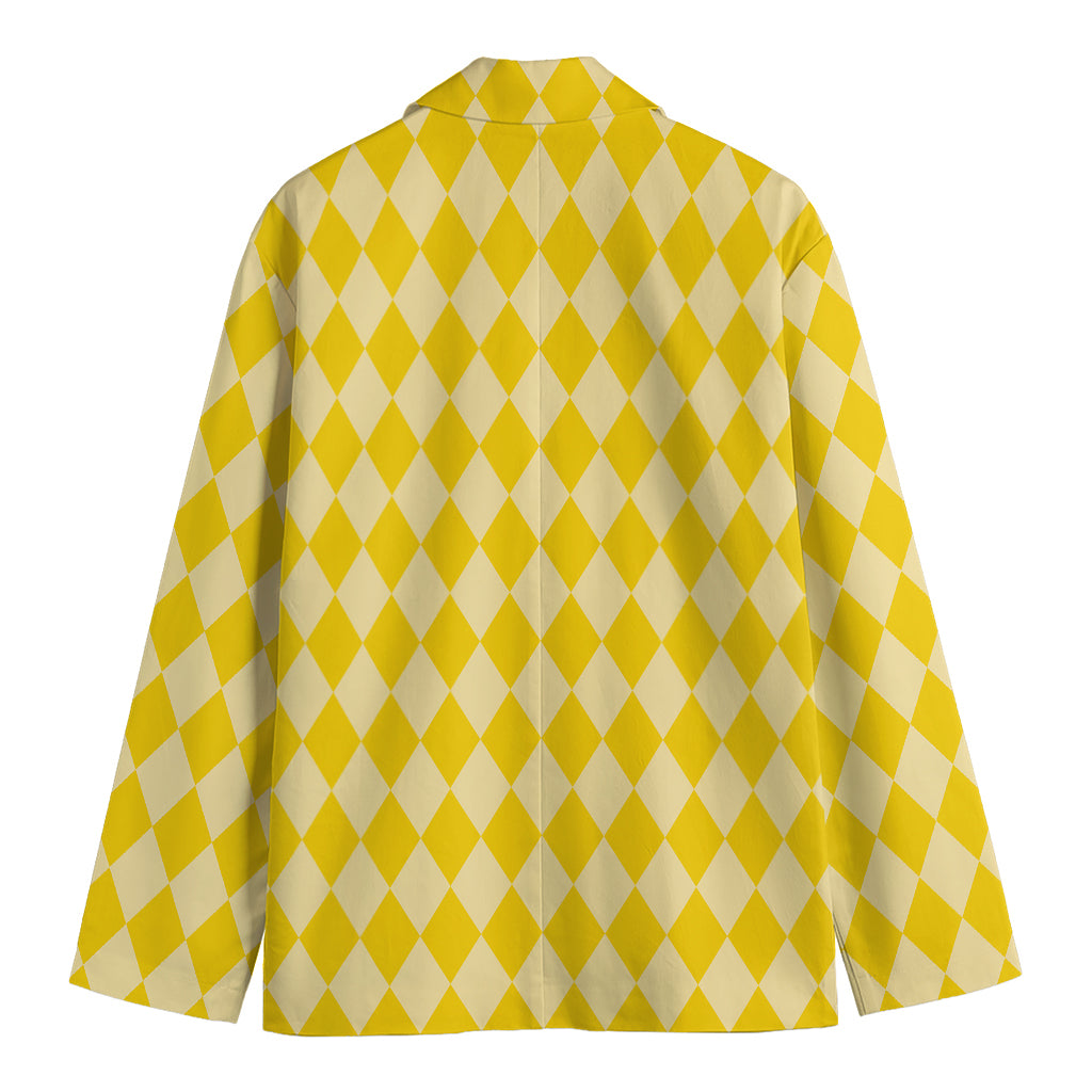 Yellow Harlequin Pattern Print Men's Cotton Blazer