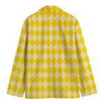 Yellow Harlequin Pattern Print Men's Cotton Blazer