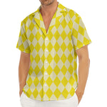 Yellow Harlequin Pattern Print Men's Deep V-Neck Shirt