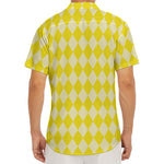 Yellow Harlequin Pattern Print Men's Deep V-Neck Shirt