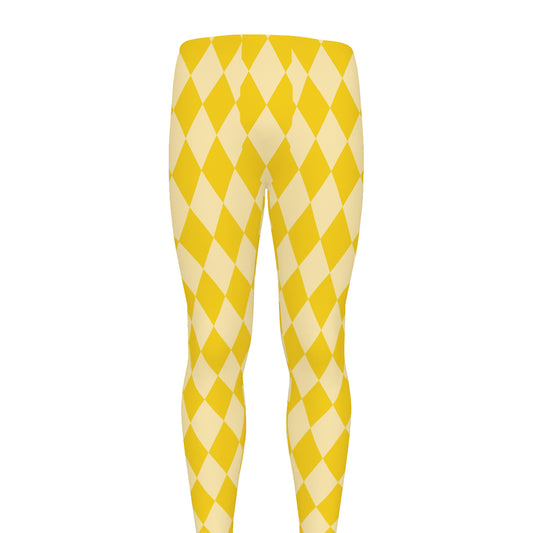Yellow Harlequin Pattern Print Men's leggings