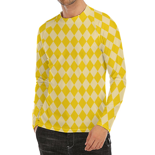 Yellow Harlequin Pattern Print Men's Long Sleeve Rash Guard