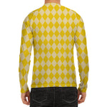 Yellow Harlequin Pattern Print Men's Long Sleeve Rash Guard