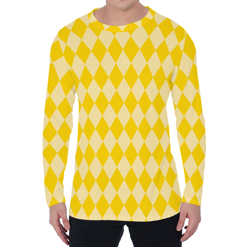 Yellow Harlequin Pattern Print Men's Long Sleeve T-Shirt