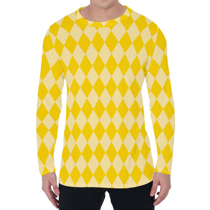 Yellow Harlequin Pattern Print Men's Long Sleeve T-Shirt