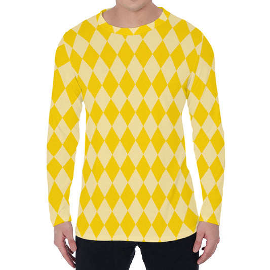 Yellow Harlequin Pattern Print Men's Long Sleeve T-Shirt